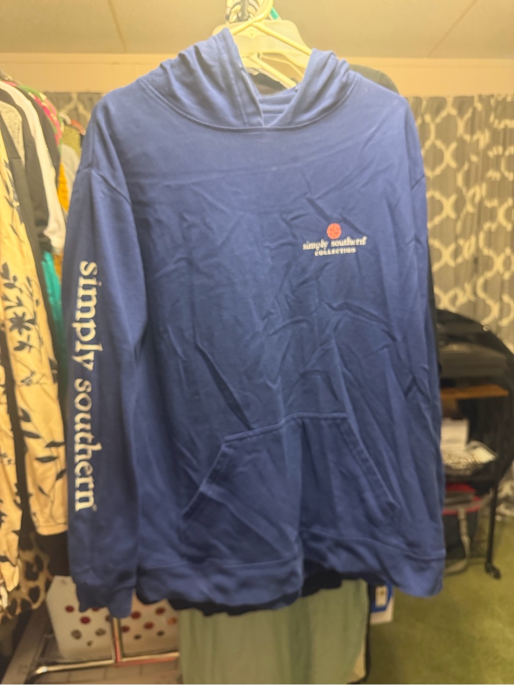 Simply Southern Men's Royal Blue Crewneck Hoodie with Sleeve Logo